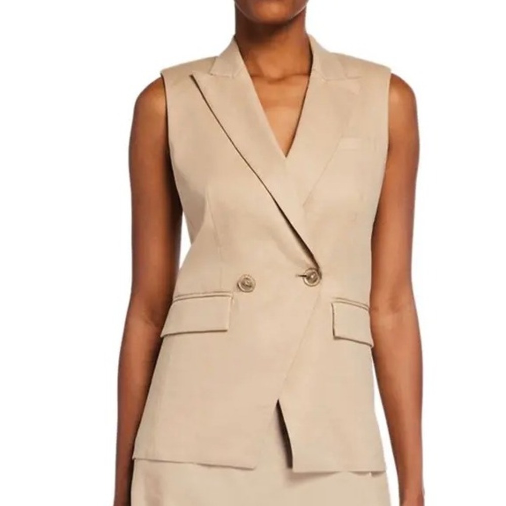 Veronica Beard Anouka Linen Blend Double Breasted Vest Khaki Size 10